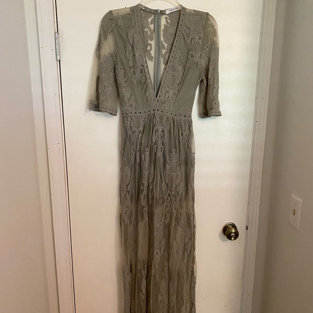 lace maxi romper dress with slit